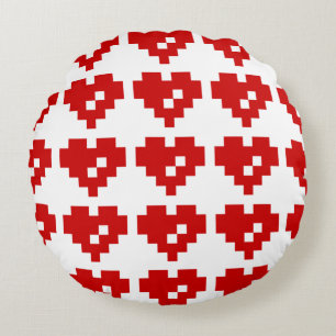 Pixel Heart 8 Bit Love Round Cushion