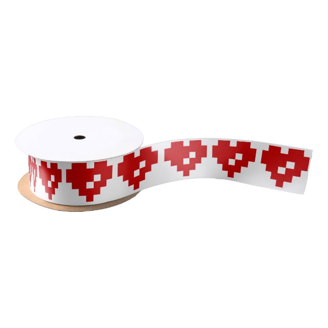 Pixel Heart 8 Bit Love Satin Ribbon (Spool)