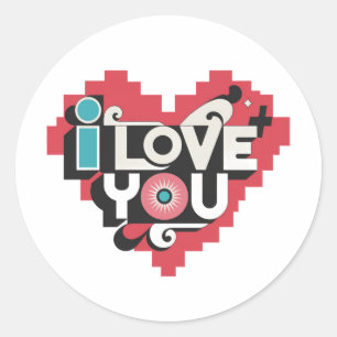 Pixel Heart I Love You Retro Typography Classic Round Sticker