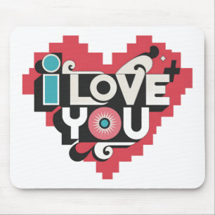 Pixel Heart I Love You Retro Typography Mouse Pad