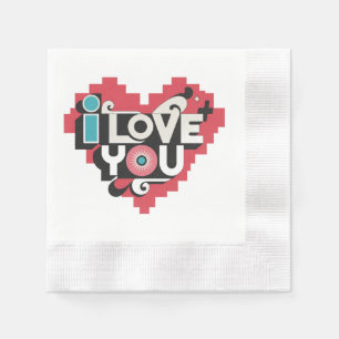 Pixel Heart I Love You Retro Typography Napkin