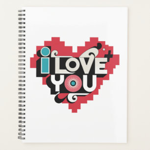 Pixel Heart I Love You Retro Typography Planner