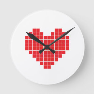 Pixel Heart Round Clock