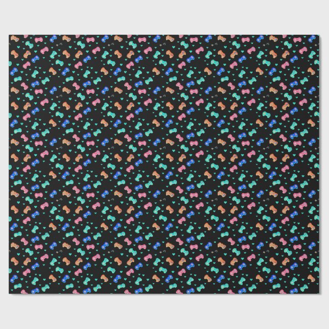 Pixel Hearts & Controllers Wrapping Paper - Invert (Flat)