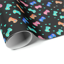 Pixel Hearts & Controllers Wrapping Paper - Invert