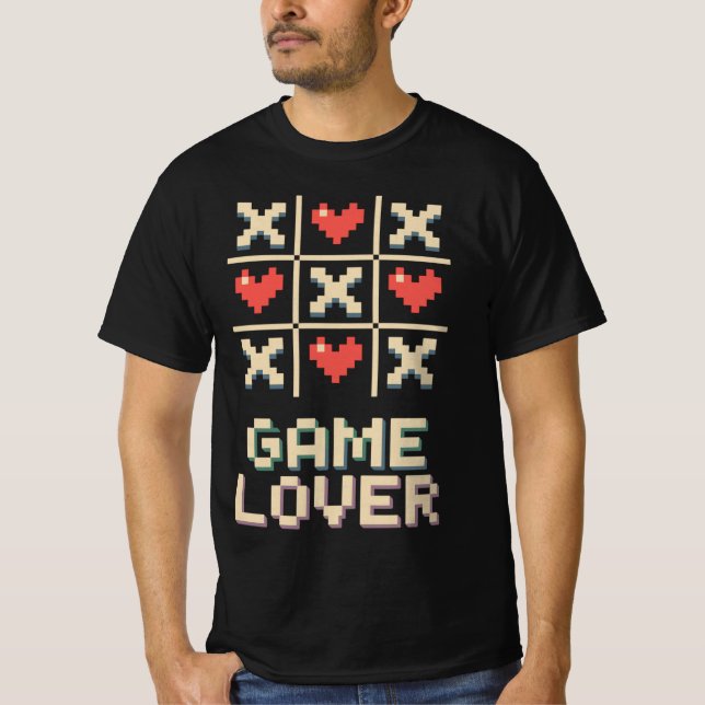 Pixel Herz Tic Tac Toe T-Shirt (Front)