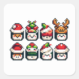 Pixel Holiday Sushi - Festive 8-Bit Art Square Sticker