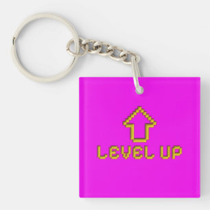 Pixel Level Up Gamer Keychain Electric Pink