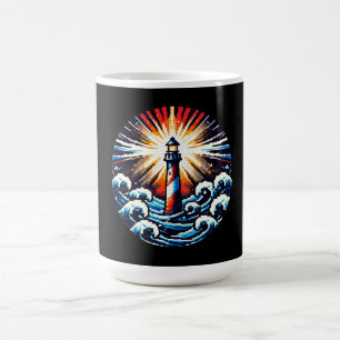 Pixel Lighthouse - Ocean Waves & Coastal Beacon Coffee Mug