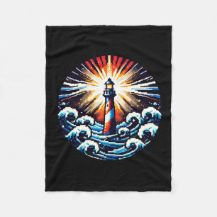 Pixel Lighthouse - Ocean Waves & Coastal Beacon Fleece Blanket