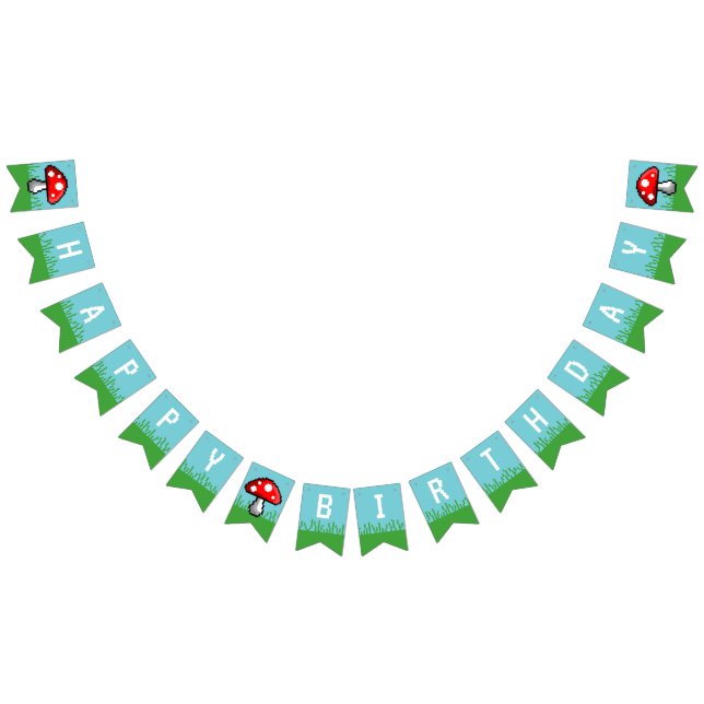 Pixel Mushroom Birthday Bunting Banner (All)