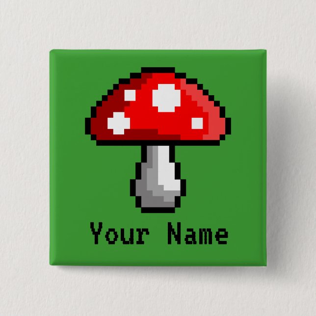 Pixel Mushroom Name Button (Front)