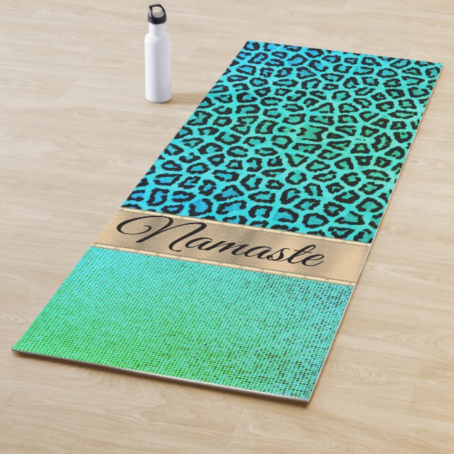 Pixel Neon Green Leopard Personalised Yoga Mat (In Situ)