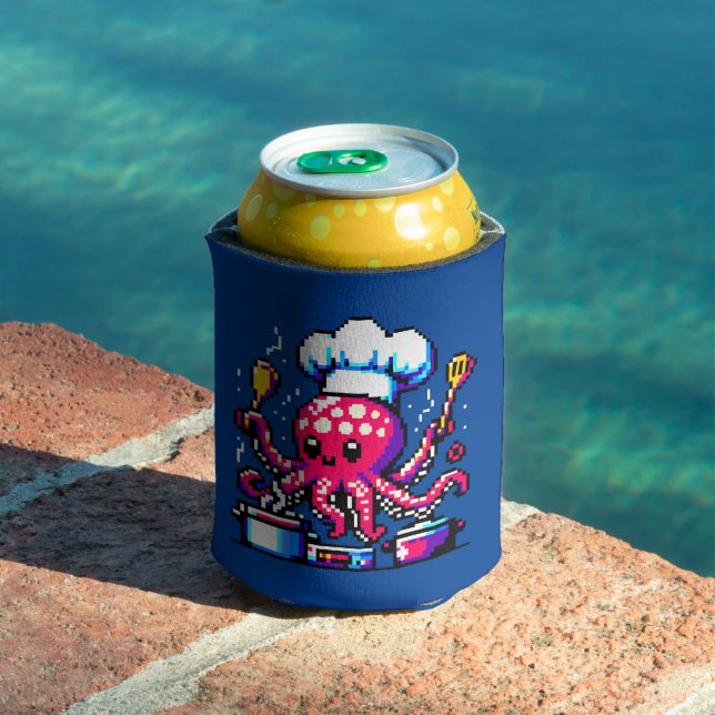 Pixel Octopus Chef Funny Cooking & Seafood Design Can Cooler (In Situ Pool)