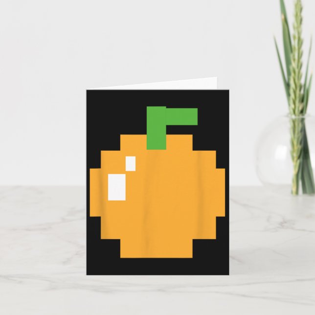 Pixel Orange 80s Retro Arcade Video Game Halloween Card (Front)