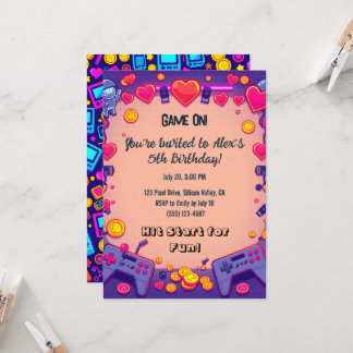 Pixel Party Birthday Invitation Retro Gamer Theme