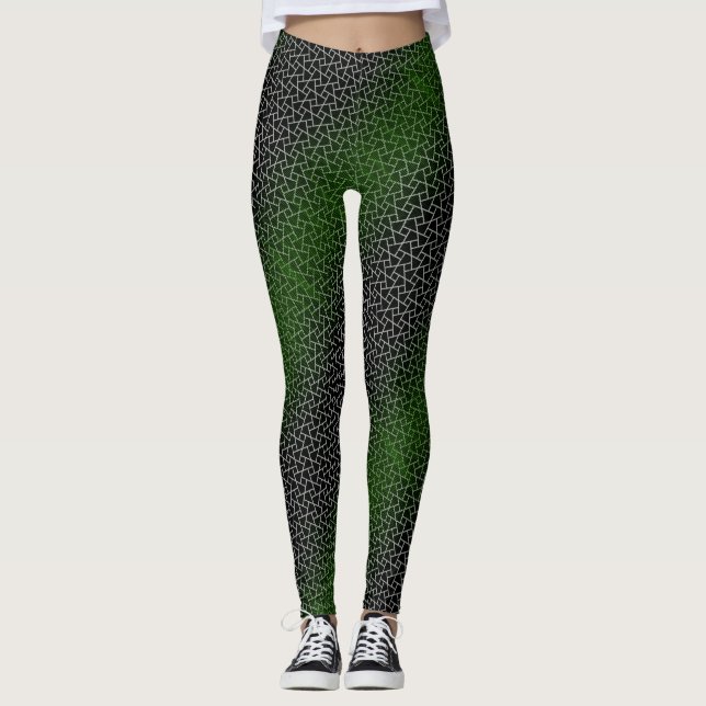 Pixel pattern 01.GRN.bw Black BG Leggings (Front)