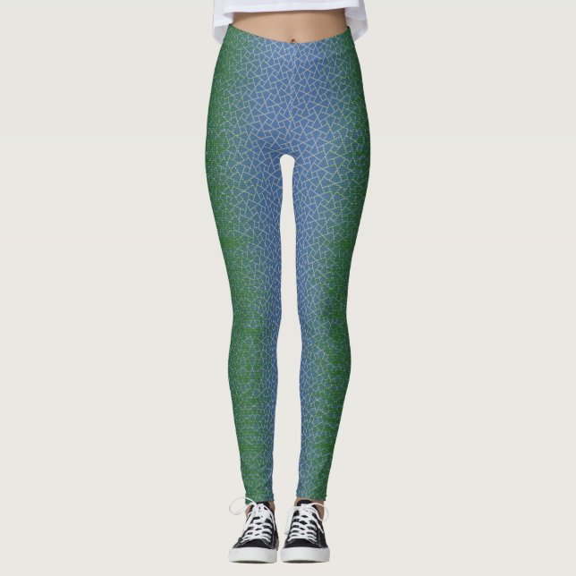 Pixel pattern 01.GRN.bw Lblue BG Leggings (Front)