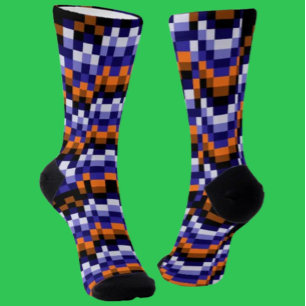 Pixel Pattern Crew Socks – Blues, Orange & Earth