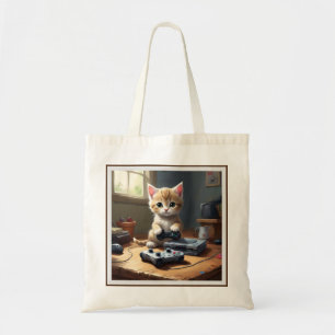 "Pixel Paws: The Gamer Kitten in Action" Tote Bag