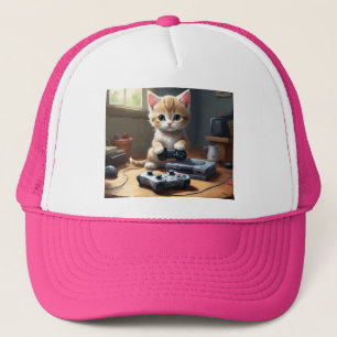 "Pixel Paws: The Gamer Kitten in Action" Trucker Hat