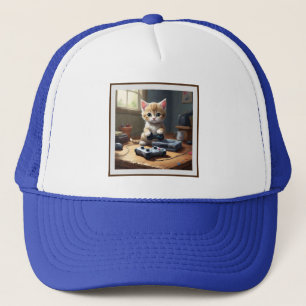 "Pixel Paws: The Gamer Kitten in Action" Trucker Hat