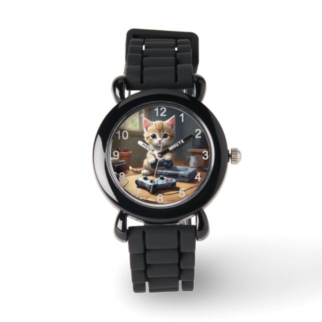 "Pixel Paws: The Gamer Kitten in Action" Watch (Front)