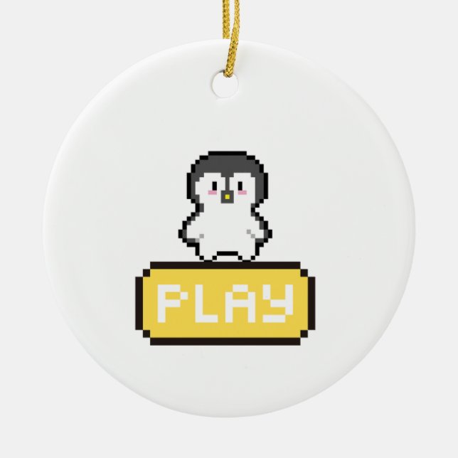Pixel Penguin Play Gamer Ceramic Ornament (Front)