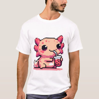 Pixel-Perfect Axolotl Sipping Boba T-Shirt