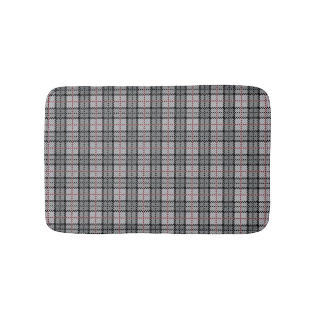 Pixel Plaid in Grey with Red Stripe Bath Mat (Front)