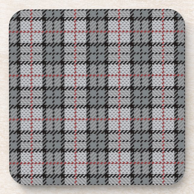 Pixel Plaid in Grey with Red Stripe Coaster (Front)