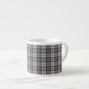 Pixel Plaid in Grey with Red Stripe Espresso Cup
