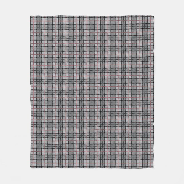 Pixel Plaid in Grey with Red Stripe Fleece Blanket (Front)