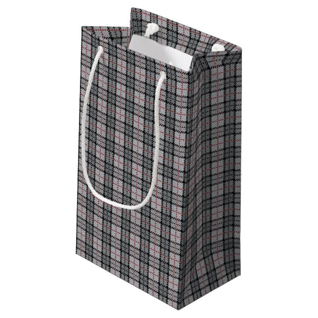 Pixel Plaid in Grey with Red Stripe Small Gift Bag (Back Angled)