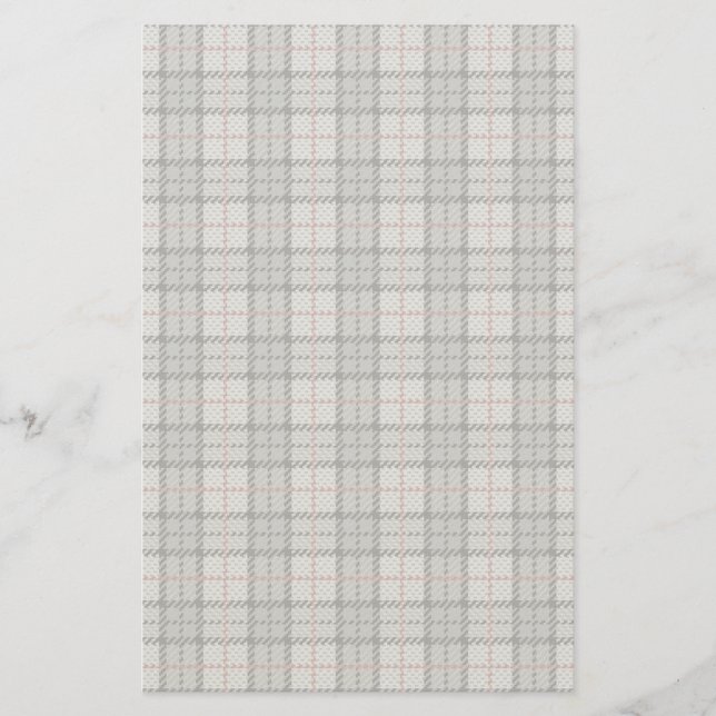 Pixel Plaid in Grey with Red Stripe Stationery (Front)