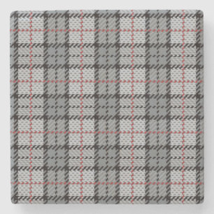 Pixel Plaid in Grey with Red Stripe Stone Coaster