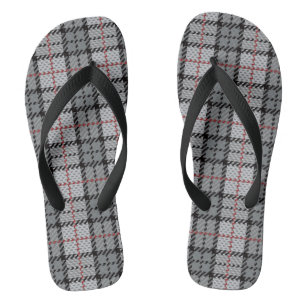 Pixel Plaid in Grey with Red Stripe Thongs