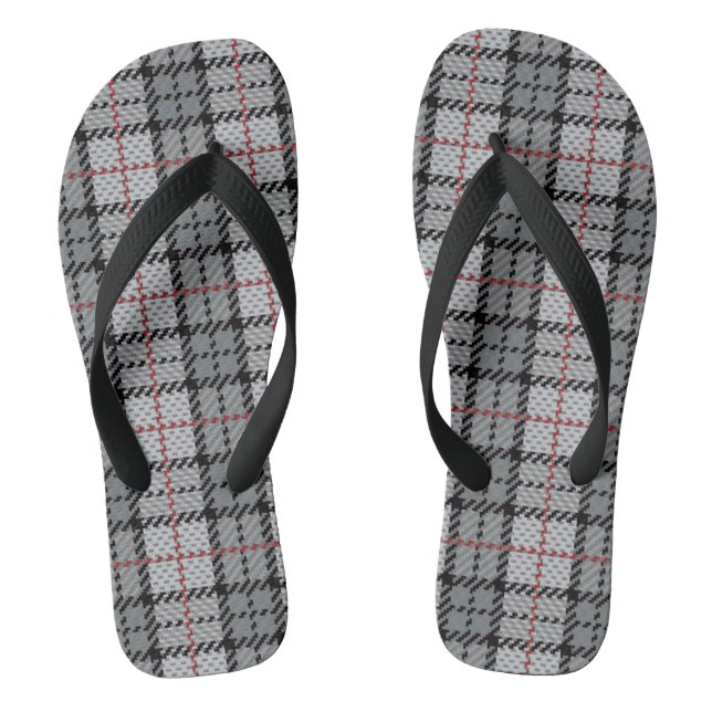Pixel Plaid in Grey with Red Stripe Thongs (Footbed)