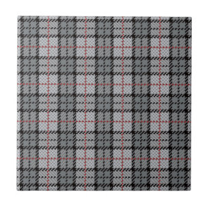 Pixel Plaid in Grey with Red Stripe Tile