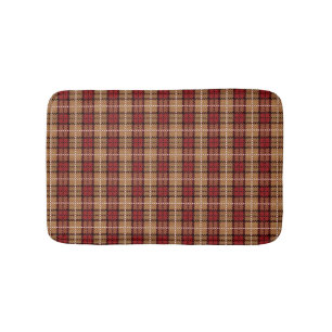 Pixel Plaid in Red and Gold Bath Mat