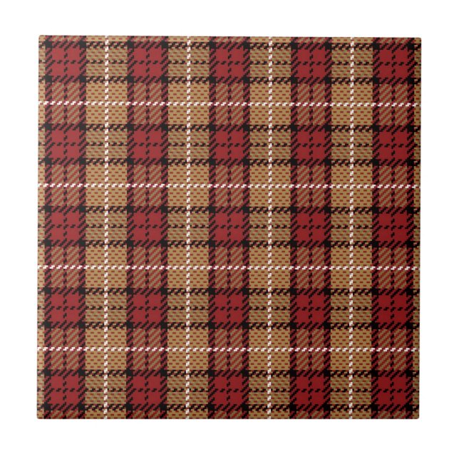 Pixel Plaid in Red and Gold Ceramic Tile (Front)