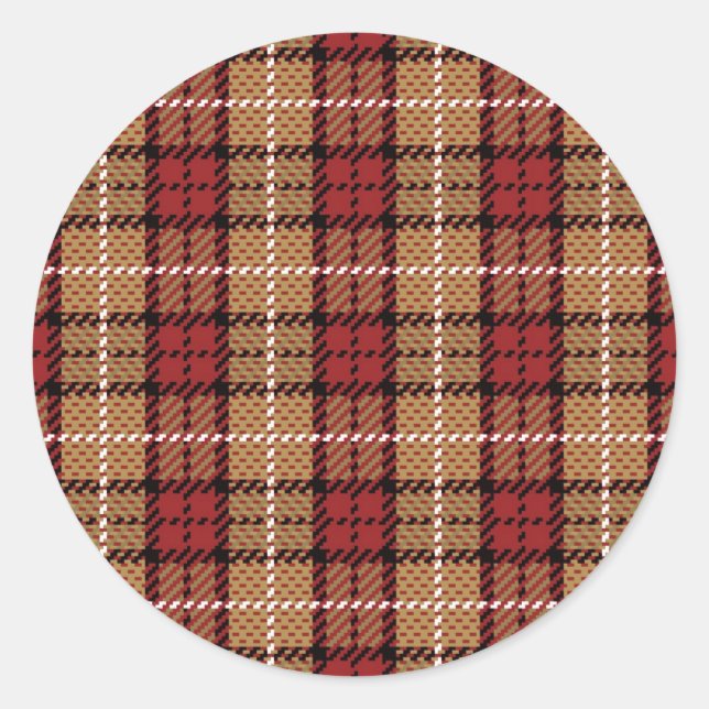 Pixel Plaid in Red and Gold Classic Round Sticker (Front)
