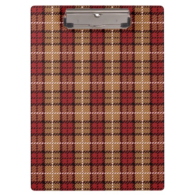 Pixel Plaid in Red and Gold Clipboard (Front)