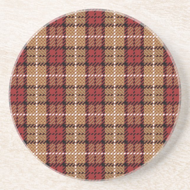 Pixel Plaid in Red and Gold Coaster (Front)