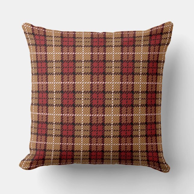 Pixel Plaid in Red and Gold Cushion (Front)