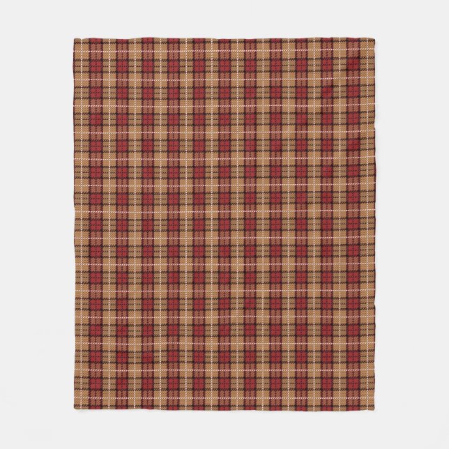 Pixel Plaid in Red and Gold Fleece Blanket (Front)