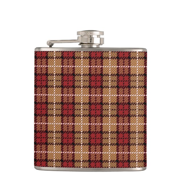 Pixel Plaid in Red and Gold Hip Flask (Front)