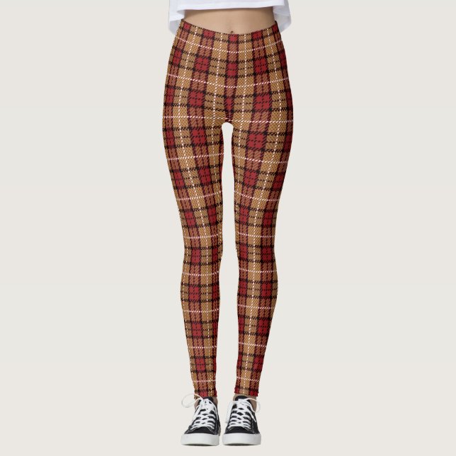 Pixel Plaid in Red and Gold Leggings (Front)