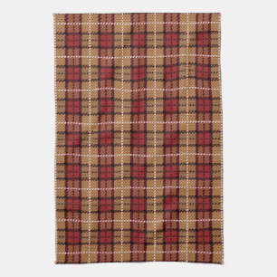 Pixel Plaid in Red and Gold Tea Towel