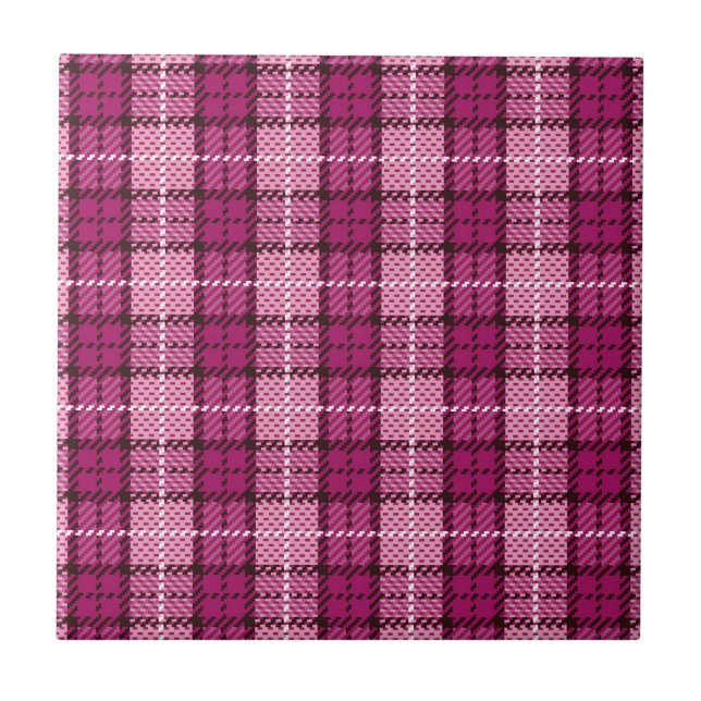 Pixel Plaid_Magenta-Black Ceramic Tile (Front)